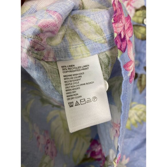 Tommy Bahama Floral Sleeveless Button Up Tank Top Sz Large Blue Pink Linen Blend - Picture 6 of 13